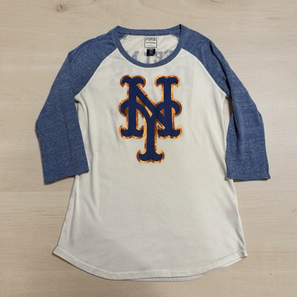PINK Women's New York Mets 3/4 Sleeve Shirt Size Lg